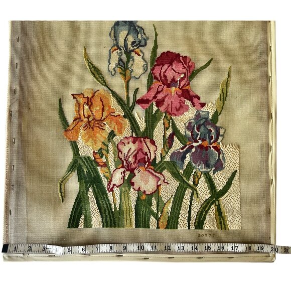 Hand-Stitched Needlepoint Iris Floral Canvas Art Unfinished w/ Materials & Bars - Picture 15 of 16